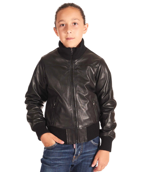  D'arienzo Black Baby Unisex Leather Bomber Jacket 