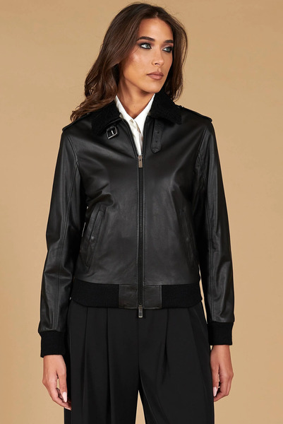 D'arienzo Black Lamb Leather Bomber Aviator Smooth Effect 