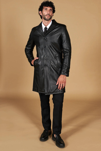  D'arienzo Black Lamb Leather Long Jacket Matrix Style 