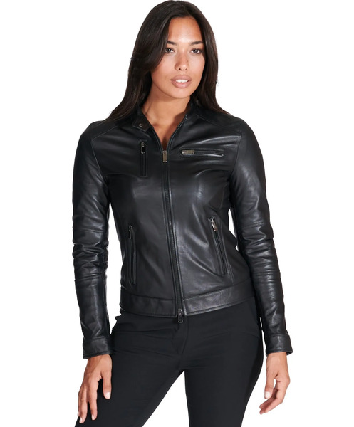  D'arienzo Black Nappa Lamb Leather Biker Jacket Four Zipper Pockets 