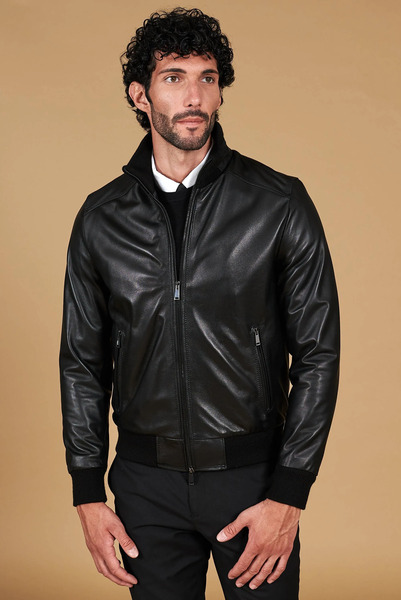  D'arienzo Black Nappa Lamb Leather Bomber Jacket 