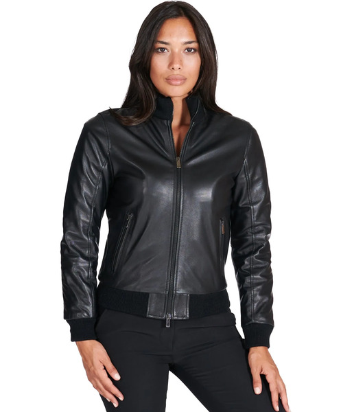  D'arienzo Black Nappa Lamb Leather Bomber Jacket 