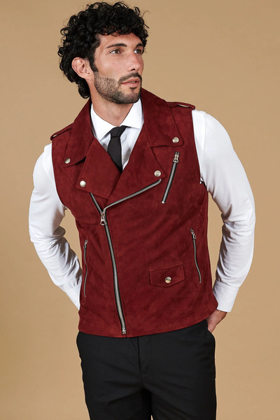  D'arienzo Bordeaux Lamb Leather Sleeveless Biker Jacket 