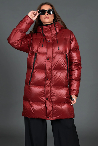  D'arienzo Bordeaux Long Jacket In Real Down That Can Be Folded Up Into A Backpack 