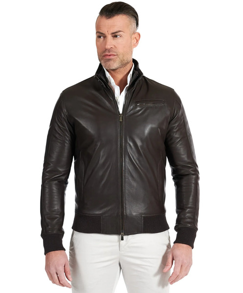  D'arienzo Brown Natural Lamb Leather Bomber Jacket 
