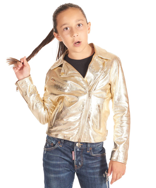  D'arienzo Gold Baby Leather Jacket Unisex Biker Style 