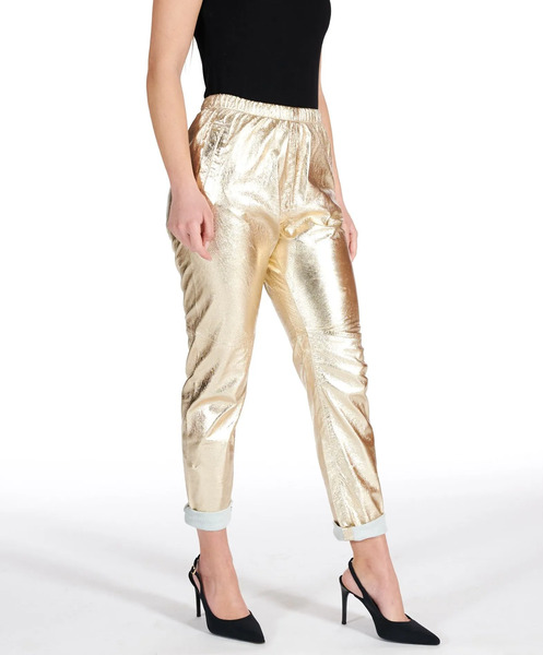  D'arienzo Gold Laminated Lamb Leather Joggers Unlined Pant 