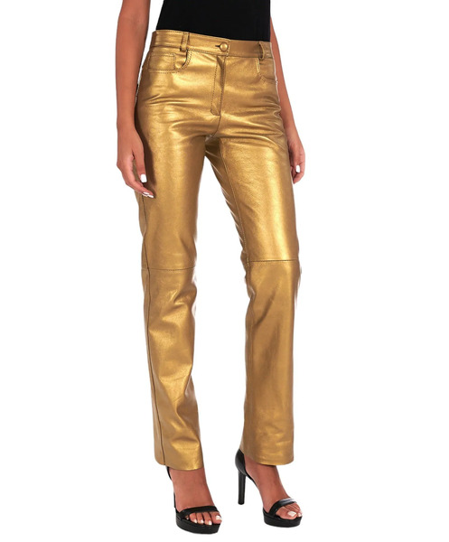  D'arienzo Golden Trousers Straight Leather Pant Smooth Effect 