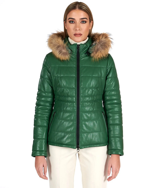  D'arienzo Green Hooded Nappa Lamb Leather Down Jacket 
