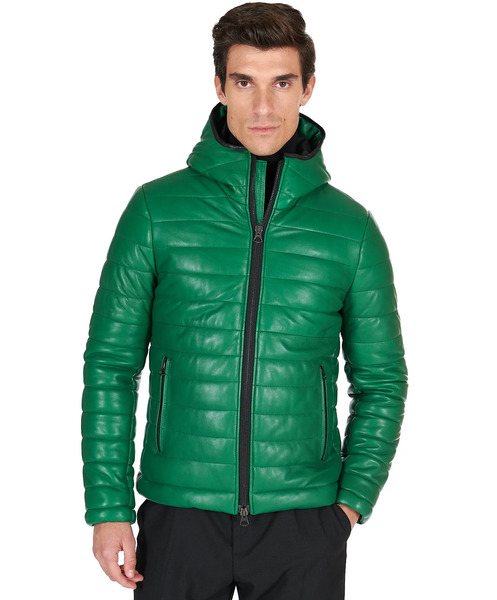  D'arienzo Green Hooded Nappa Lamb Leather Puffer Jacket 