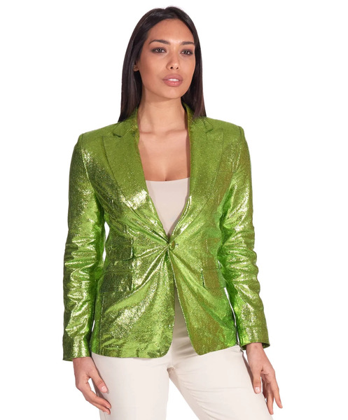  D'arienzo Green Laminated Lamb Leather Jacket One Button Smooth Effect 