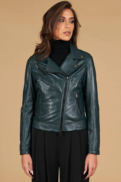  D'arienzo Green Natural Lamb Leather Biker Jacket Cross Zipper 