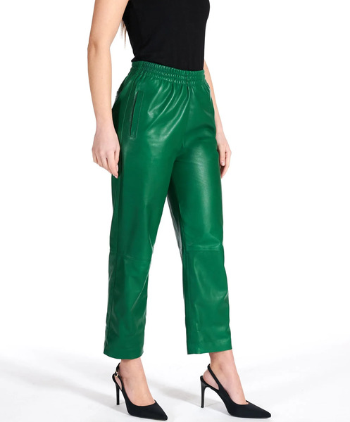  D'arienzo Green Natural Lamb Leather Joggers Unlined Pant 