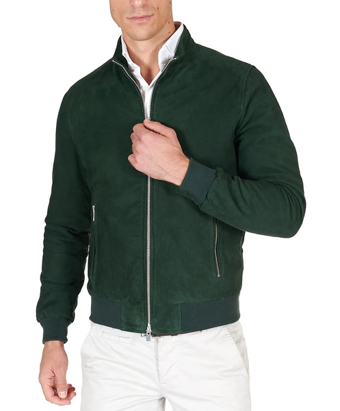  D'arienzo Green Suede Leather Bomber Jacket Tone In Tone 