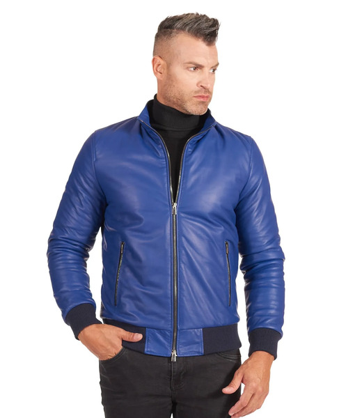  D'arienzo Kornflower Natural Lamb Leather Bomber Jacket Smooth Aspect 