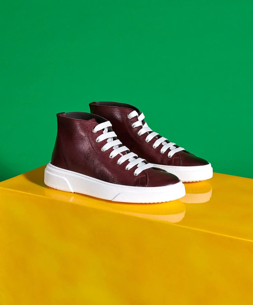  D'arienzo Men's Bordeaux Leather High-top Sneakers 