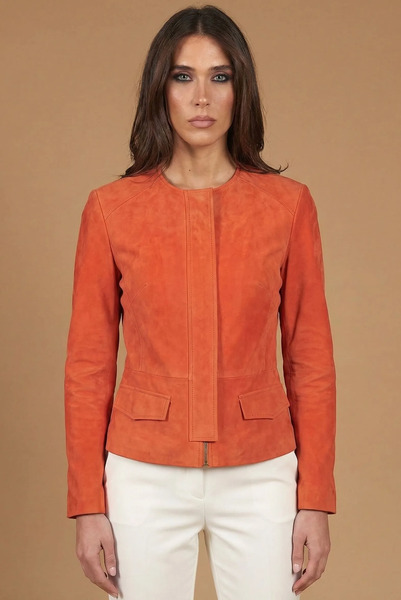  D'arienzo Orange Suede Jacket With Round Neck 