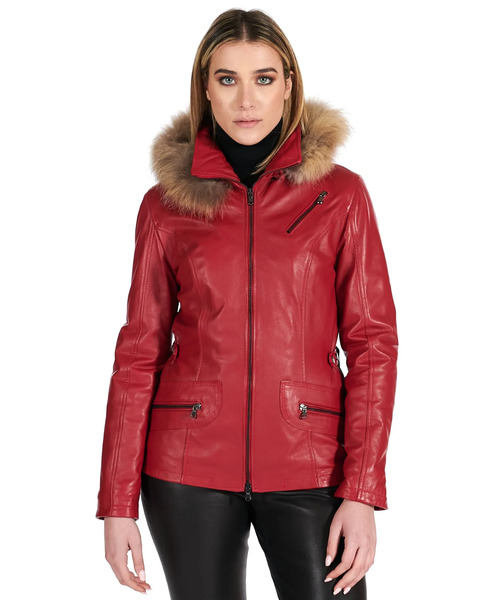  D'arienzo Red Hooded Nappa Lamb Leather Jacket Parka Style 