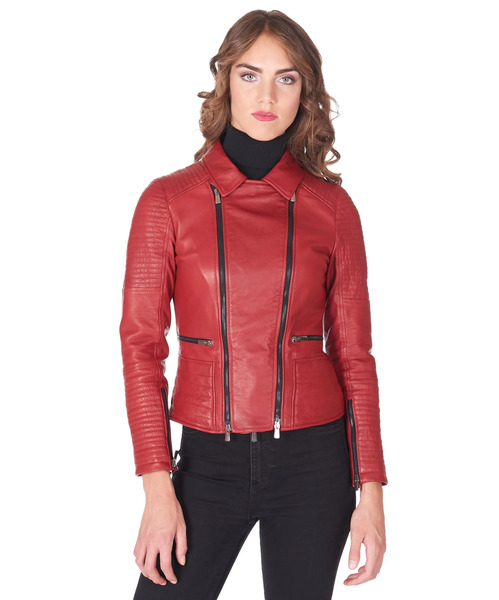  D'arienzo Red 3 In 1 Quilted Natural Lamb Leather Biker Jacket 