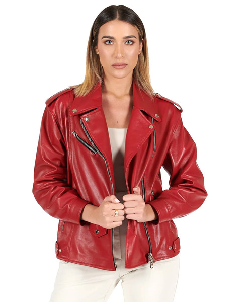  D'arienzo Red Nappa Lamb Leather Biker Jacket Comfort Fit 