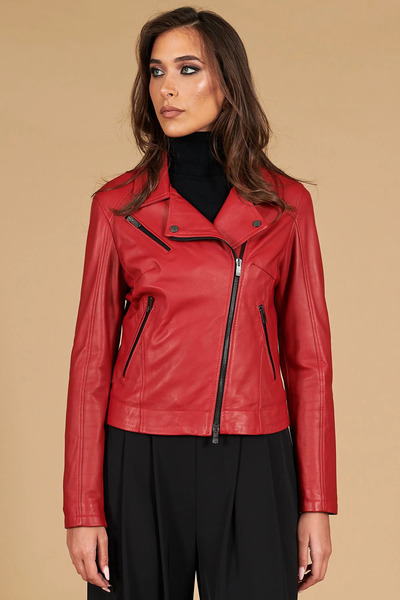  D'arienzo Red Nappa Lamb Leather Biker Jacket Cross Zipper 