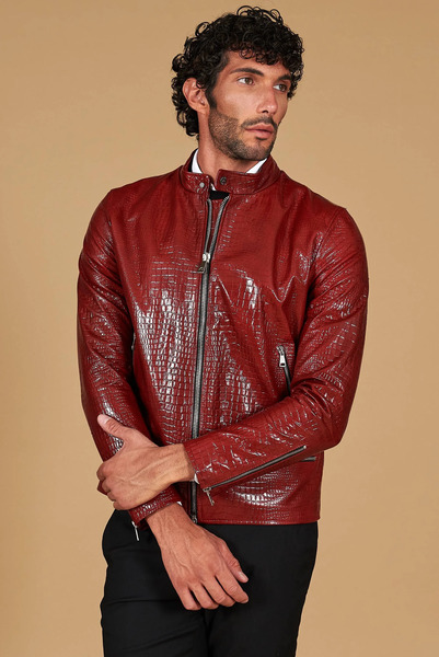  D'arienzo Red Patent Leather Jacket Printed Crocodile 
