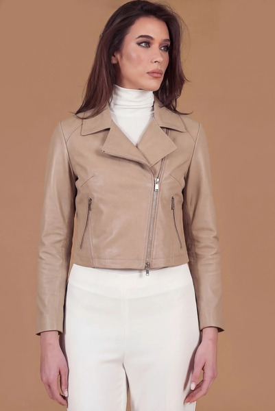  D'arienzo Sand Natural Lamb Leather Cropped Jacket 