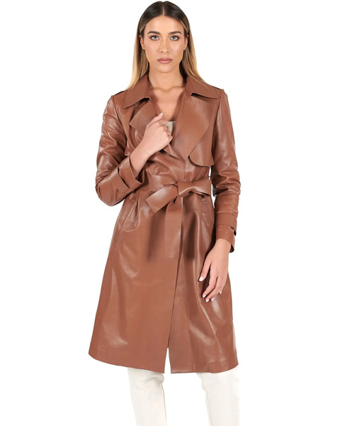  D'arienzo Tan Belted Nappa Lamb Leather Coat 