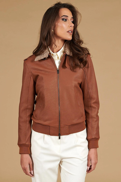  D'arienzo Tan Lamb Leather Bomber Aviator Jacket Wrinkled Effect 