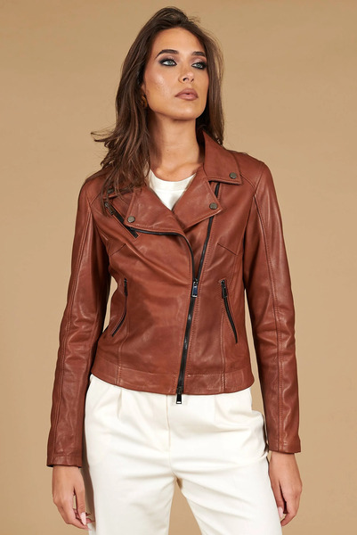  D'arienzo Tan Natural Lamb Leather Biker Jacket Cross Zipper 