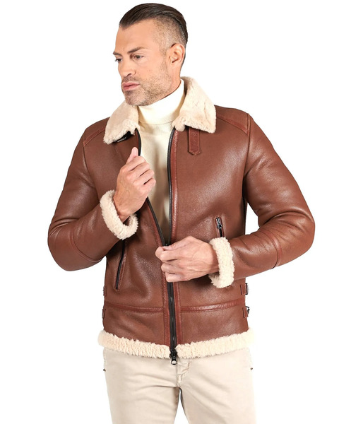  D'arienzo Tan Shearling Lamb Biker Jacket Shirt Buckle Collar 