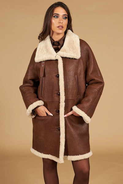  D'arienzo Tan Shearling Leather Coat Shirt Collar 