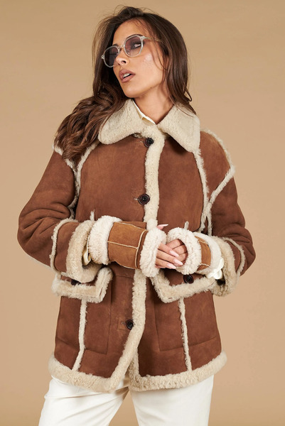  D'arienzo Tan Suede Shearling Jacket Long Version 
