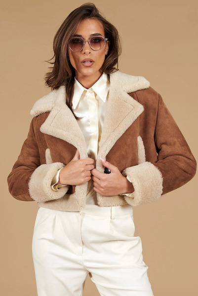  D'arienzo Tan Suede Shearling Jacket Short Version Smooth Effect 