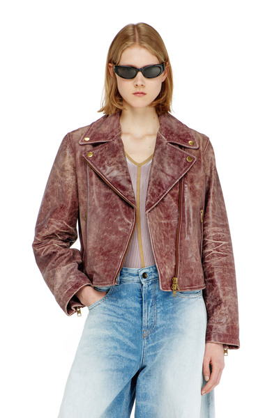  Diesel   Biker Jacket In Treated Leather   Leather Jackets   Woman 