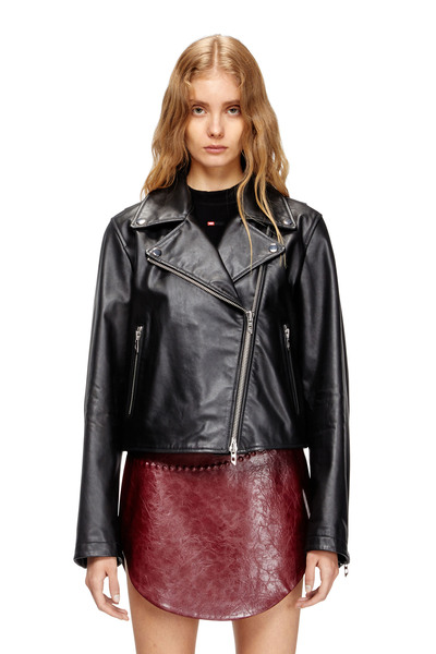  Diesel   Biker Jacket In Waxed Leather   Leather Jackets   Woman   Black 