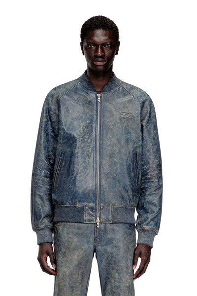  Diesel   Bomber Jacket In Treated Leather   Leather Jackets   Man   Blue 