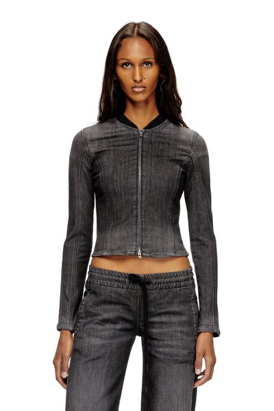  Diesel   Cropped Jacket In Monochrome Denim   Tops   Woman   Black 