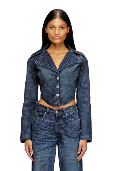  Diesel   Cropped Jacket In Prince Of Wales Denim   Denim Jackets   Woman   Blue 