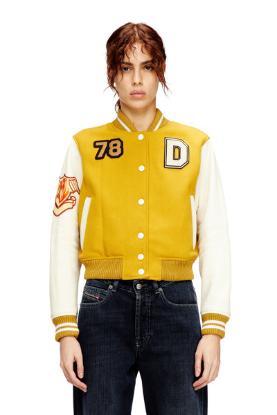  Diesel   Cropped Varsity Jacket In Wool And Leather   Leather Jackets   Woman   Multicolor 