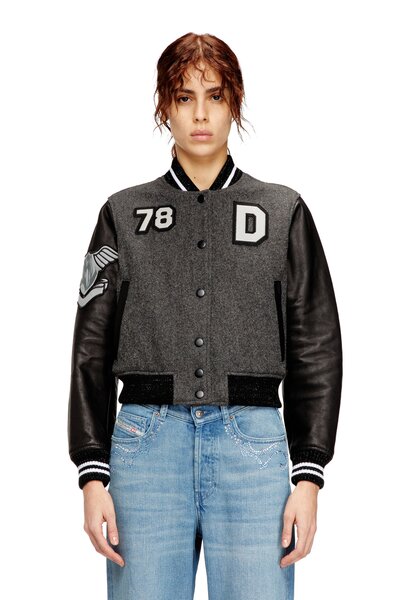  Diesel   Cropped Varsity Jacket In Wool And Leather   Leather Jackets   Woman   Multicolor 