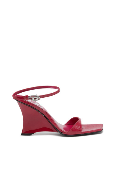  Diesel   D Amber Wedge Sandals In Lizard Effect Leather   Sandals   Woman   Pink 