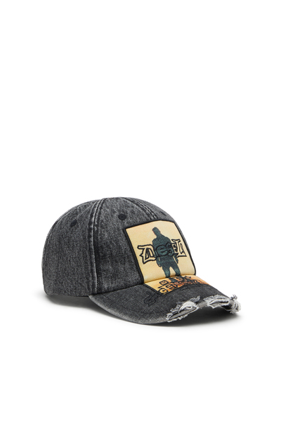  Diesel   Denim Baseball Cap With Patch And Frayed Details   Caps   Man   Grey 
