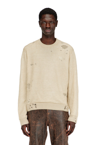  Diesel   Destroyed Linen Jumper   Knitwear   Man   Brown 