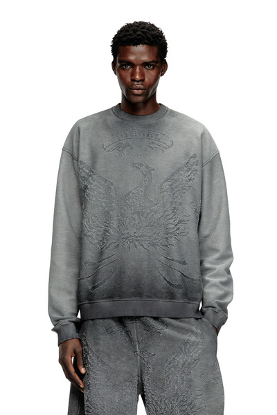  Diesel   Faded Sweatshirt With Devoré Phoenix Logo   Sweaters   Man   Grey 