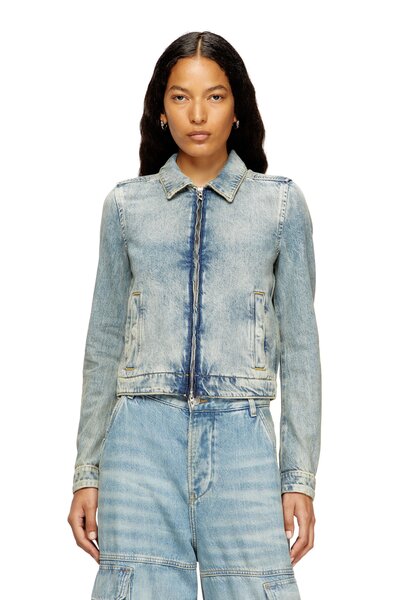  Diesel   Jacket In Dirt Effect Fluid Denim   Denim Jackets   Woman   Blue 