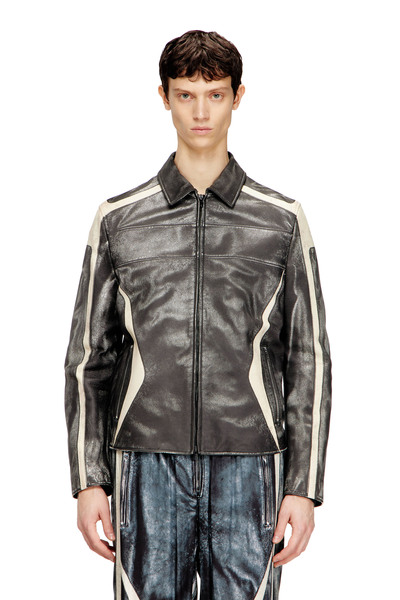  Diesel   Leather Coach Jacket With Biker Print   Leather Jackets   Man   Multicolor 