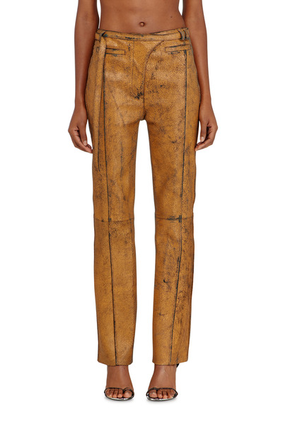  Diesel   Leather Pants With Crackled Effect   Pants   Woman   Brown 