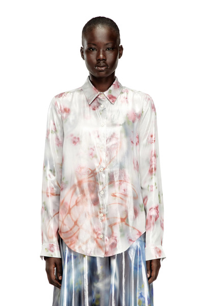  Diesel   Metallic Shirt With Blurred Roses Print   Shirts   Woman   Multicolor 