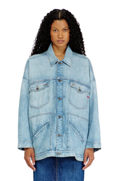  Diesel   Oversized Denim Workwear Jacket   Denim Jackets   Woman   Blue 